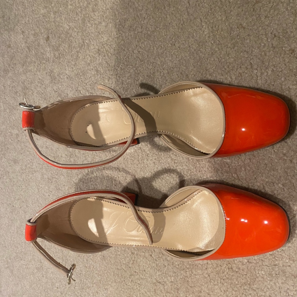JCrew orange & tan patent leather pumps.  Very little wear, sz 6.5